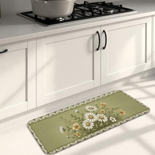 Küchenmatten mit Vintage-Blumenmuster, grünes Chrysanthemen-Muster, weiche Matten, federgepolstert, bequem, waschbar, Dekor-Teppiche für Küchenspüle, Waschküche, Badezimmer, 40,6 x 129,9 cm