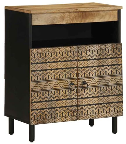 Mangloder Skänk av grov mangoträ och järn, 60 x 33,5 x 75 cm, svart, 2 dörrar, förvaringsutrymme för vardagsrum, hemmabio, spel, TV, mottagare, platsbesparande