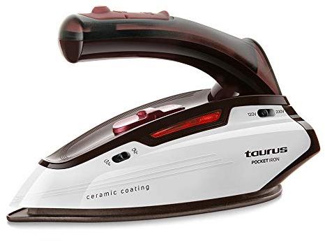 Taurus Pocket Iron Ferro da stiro da viaggio, 1150 W, Design Mini, Leggero, bitensione, 45 g/min, Spazzola antiodore, Borsa per il trasporto, Ceramica, Bianco