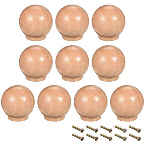 sourcing map 10Stk Runde Holzknöpfe für Kleiderschrank Kleiderschublade 30mm Dmr Küche Kabinett Möbel Zuggriffe M4 Innengewinde mit Schraube Holz Polieren
