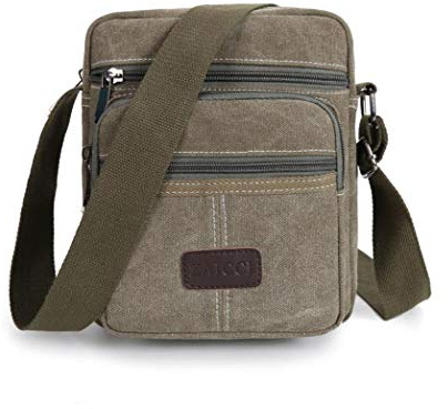 Bolso Bandolera de Lona para Hombre, Bolsa de Honda Bandolera Bolsillos múltiples Gran Capacidad con Bolsillos Finos con Cremallera (Verde Militar)