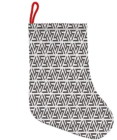 ABAKUHAUS Modern Hängende Nikolausstiefel Weihnachtssocken, Weiß Geometric Triangle, Weihnachtsstrumpf zum Aufhängen, 25x35cm, Weiß und Armee-Grün