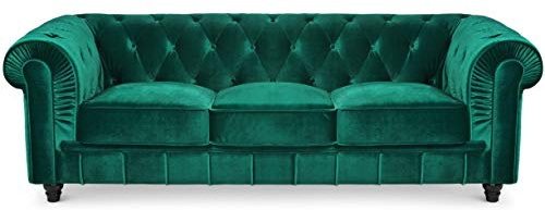 Menzzo Grand Divano in Velluto, Verde, L207 x P80 x H72 cm