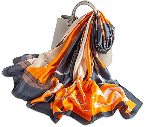 LumiSyne Seidenschal Damen Warm Weich Seidentuch Herbst Winter Retro Gedruckt Schal Farbige Streifen Blumenmuster Lange Halstücher Sonnenschut Stola Ganzjährig