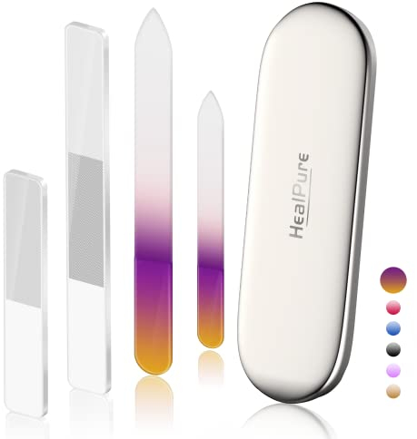 Glasnagelfeile und Shiner - 4PC doppelseitig geätzte Kristall Nagelfeilen und Nano Nagelpolierer, Professionelle Salon Maniküre Tools Kit für Acryl und Naturnägel (Verlauf)