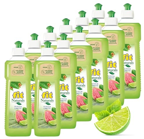fit naturals Hand-Spülmittel 12 x 500 ml - mit Aloe Vera für die Hände, hautverträglich, vegan, Guave-Limette