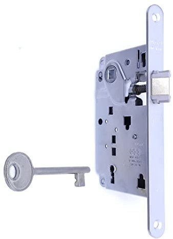 Serratura Porta Interna AGB Serie CENTRO. Entrata 50, Interasse 90. (Fronte 18x196, SCROCCO CHIAVE, CROMATO Opaco)