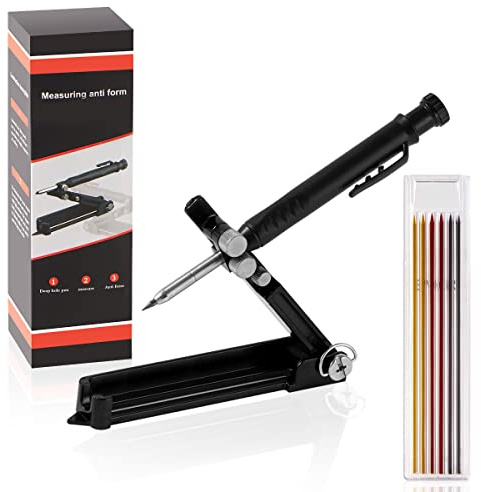 Newisdomake Multi-Function Scribing Tool, Construction Aluminum Alloy Scribe Tool with Deep Hole Pencil for DIY Woodworking, Compass Contour Gauge, Floor Corner Line Maker