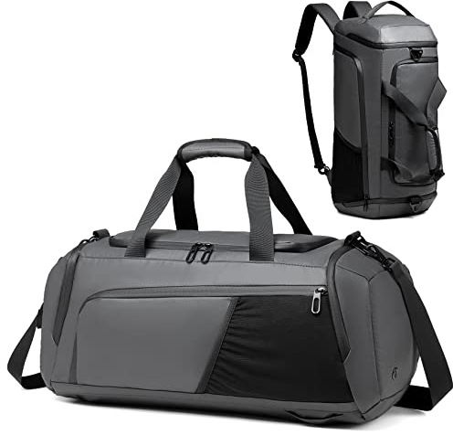 Sporttasche Herren Reisetasche 40L Sporttaschen mit Schuhfach Nassfach Wasserdicht Trainingstasche mit Rucksack Weekender Travel Gym Tasche Duffle Bag Fitnesstasche für Herren Damen (Grau)