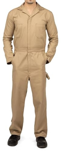Durable Cotton Blend Coveralls for Men Relaxed Fit Jumpsuit, X-Large, Khaki