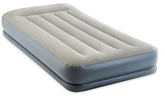 Intex 64115ED Dura-Beam Standard Air Mattress with Pillow Rest: Fiber-Tech, Single Size, Built-in Electric Pump, 12 Inch Bed Height, 300 kg Weight Capacity