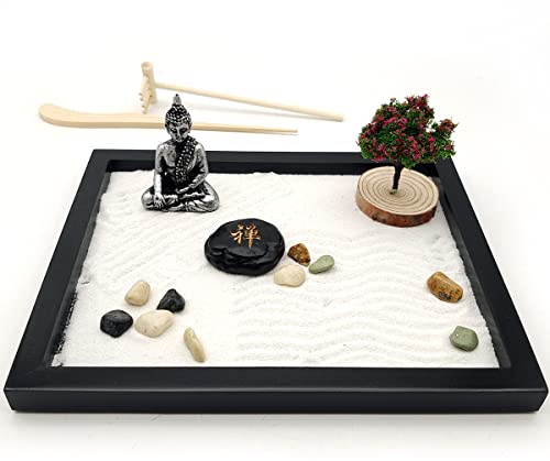 LuXianYS Giardino Zen Realizzato a Mano Set, zen da tavolo fai-da-te, Zen Garden, Mini Meditazione Rock And Sand Garden con Utensili gratuiti per Giardino Zen, Sabbia, Vassoio di Base e Accessori