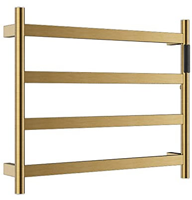 KLZUOPT Towel Warmer 4 Bars Electric Heated Towel Rack 304 Stainless Steel Wall Mount Heated Towel Rail With Timer Control, Bathroom Radiator Drying Rack,Brushed Silver,Plug In (Brushed Gold Hardwi