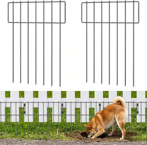 10 Pack Animal Barrier Fence, Total 16.7 Inch(H) X 10.8 Ft(L) Decorative Garden Fence , Rustproof Metal Barrier Bottom Fence, Dog Rabbits Ground Stakes Border Fence for Garden.