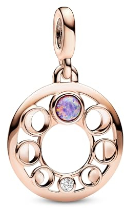 PANDORA ME Mondphasen Medaillon-Charm aus Sterling Silber mit 14 Karat rosévergoldete Metalllegierung, Synthetischer Opal, Kompatibel ME Armbändern, 782806C01
