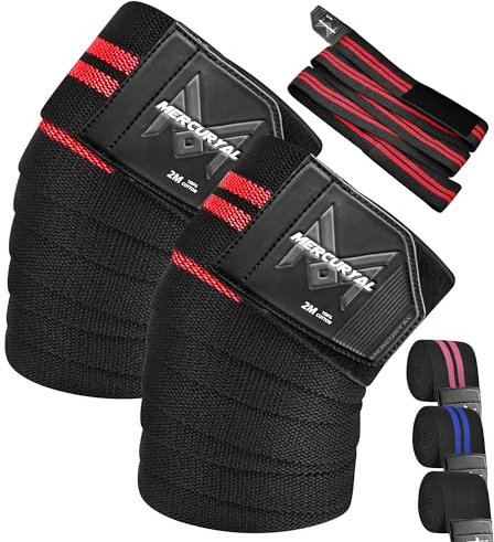 MERCURYAL Pack 2 Rodillera Gimnasio Powerlifting, Elástico 2M – Rodilleras Gym - Rodillera Vendaje para Levantamiento de Pesas - Rodilleras Soporte para Musculación Squat Entrenamiento Fitness