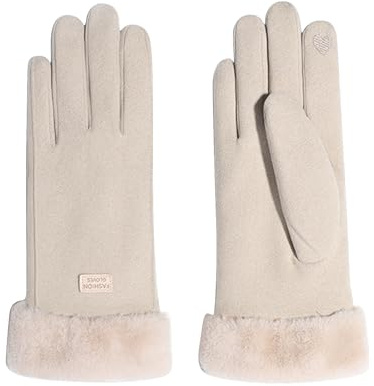Feelorna Women Winter Gloves, Windproof Plush Cuffs Thermal Touchscreen Gloves Fleece Lined Warm Glove for Outdoors Driving Cycling