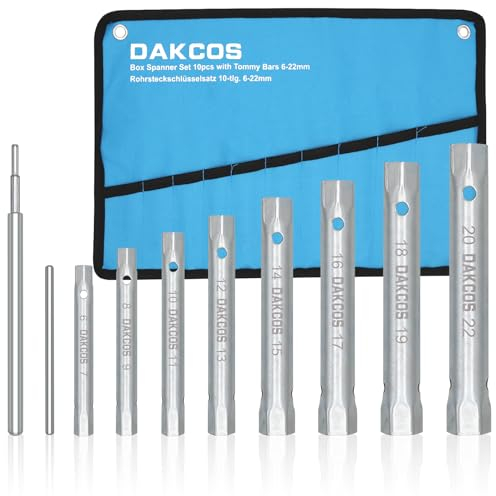 DAKOCS Rohrsteckschlüsselsatz 10-tlg. Metrisch 6x7mm-20x22mm inkl. Drehdorn, mattiert, in Rolltasche für Spüle, Wasserhahn Installation und Reparatur