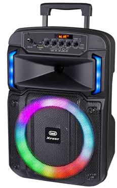 Trevi XF 370 KB Speaker Wireless 25W, Altoparlante Portatile con Trolley e Microfono Dinamico per Karaoke, Connessione Audio Wireless, USB, Micro SD, Batteria al Litio Integrata