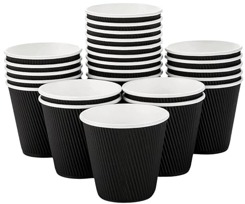 EcoWise 12Oz Disposable Coffee Cups - Pack of 200 Black Triple Wall Insulated Coffee Cups - Takeaway Kraft Paper Ripple Cups for Hot and Cold Drinks (200, 12 Oz)