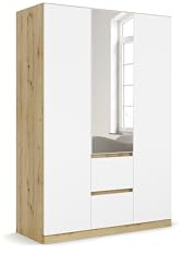 Rauch Möbel NIDDA, Kleiderschrank, Farbe Weiß/Eiche Artisan, Breite 136 cm | Schrank, Kinderkleiderschrank, 3-türig, Spiegel, 2 Schubladen, Push-to-open, für Schlafzimmer, Babyzimmer, Garderobe
