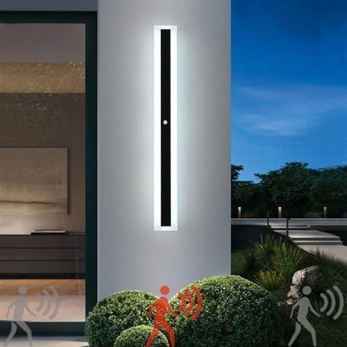 Utomhusvägglampa Vägglampa med rörelsesensor Inomhus Svart LED Lång vägglampa Utomhus IP67 Vattentät Modern varmvitt ljus Utomhusveranda Balkong Garage (120CM,White Light)