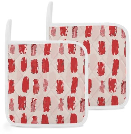 Set di 2 presine rosse piccole da cucina, resistenti al calore, spesse, con anello, impermeabili, resistenti, per microonde, forno, barbecue, 20 x 20 cm