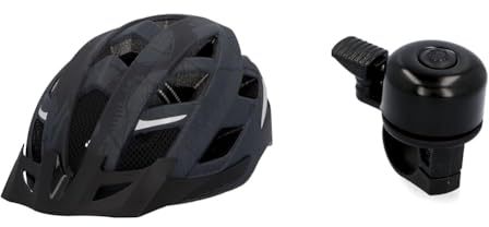 FISCHER Erwachsene Fahrradhelm, Radhelm, Cityhelm Urban Plus Brooklyn & Mini Fahrradglocke, schwarz, One Size