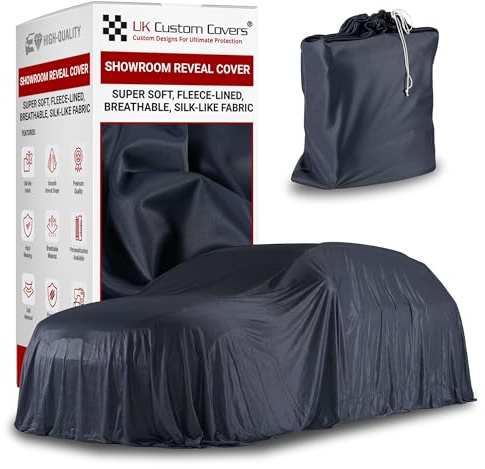 Showroom Reveal Car Cover - Indoor Car Cover with Fleece Lined Silk Material, Luxury Breathable Car Covers for Unveiling with Storage Bag by UK Custom Covers (Dark Grey, Extra Large 800cm x 500cm)