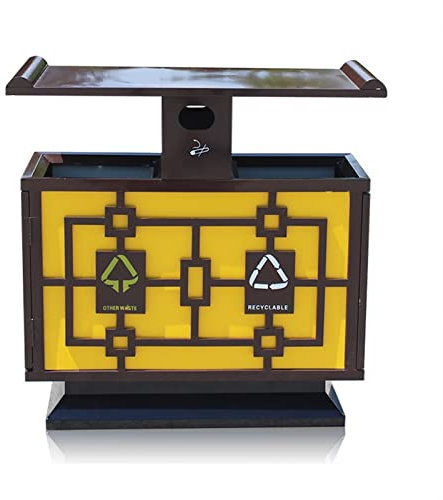 Huangj-0527 Mülleimer für Eingänge, Geschäfte Antiker Mülleimer for den Außenbereich, Sortier-Mülleimer, großer Doppelfass-Mülleimer mit verdicktem Boden und oberer Abdeckung, Aschenbecher Mülleimer