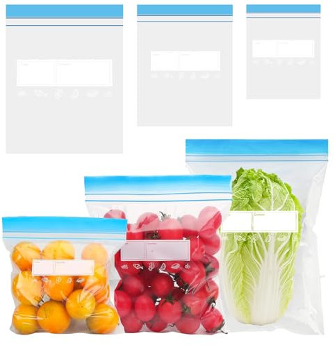 70 sacchetti riutilizzabili con chiusura a cerniera, per alimenti, sacchetti congelatori per frutta, verdura, carne, cereali e snack