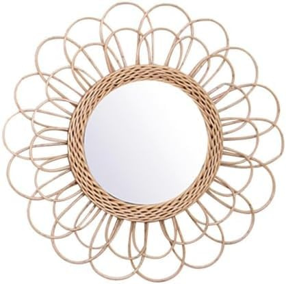 MIATTCLD Runder Rattan Wandspiegel, Boho Spiegel Wanddeko 40cm, Wandbehang Spiegel Dekor für Schlafzimmer Wohnzimmer Esszimmer