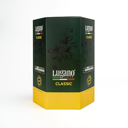 Lugano Classic Espresso Capsules - 60 Pods | Compatible with Most Coffee Machines | Robust & Delicious Blend of Ethical Italian Coffee | Fully Sustainable Packaging & Biodegradable Pods | 6 Sleeves