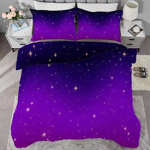 buyluhn Bettdecke 135x200 Sternenhimmel, 4 Jahreszeiten Bettdecken Lila/Blau Ohne Bezug Nutzbar, Kinder Steppdecke Microfaser Ganzjahresdecke，Waschbar Bettzeug mit 1 Kissenbezug für Sommer Winter