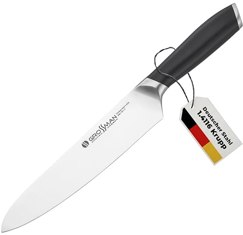 GROSSMAN® 278CM - Comfort | Kochmesser 33,5 cm | Ultrascharfer Küchenmesser | Deutschem Edelstahl Klinge 19,3 cm | mit Ergonomischen Griff 14,2 cm (229 Gramm)