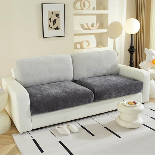 WEYOND Individual Chenille Sofa Seat Covers, Washable Stretch Couch Cushion Covers Sofa Covers for 2 Seater and L Shaped Sectional Sofas, Non-Slip Furniture Protector (2 Pieces, Dark Grey)