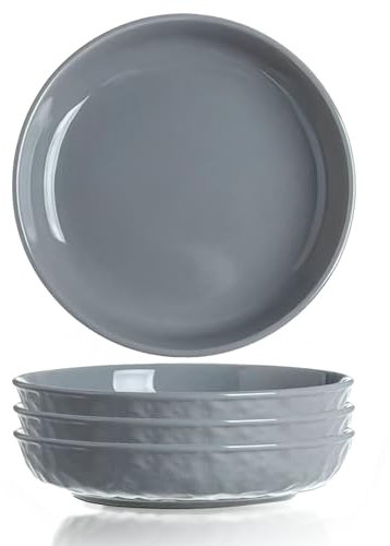 Dinner Plates Set of 4, Deep Dinner Bowls Plates for Serving Salad Soup, Small Ceramic Pasta Bowls 8’’|19.6cm Forest Series Dishwasher Microwave Oven Safe (Bluish Grey)