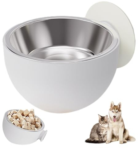 Wall Mounted Pet Bowl - Wall Mounted Dog Bowl with Wooden Tray, Wall Mounted Cat Food Bowl with Magnets, Mounted Pet Bowl