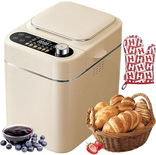 LHQYA Machine Pain Numérique, Machine Pain Automatique avec Fonction Minuterie, Capacité Maximale : 500g/13H Minuterie Et 1H D'isolation/26 Fonctions Préréglées/3 Options Couleur/3 Vitesses