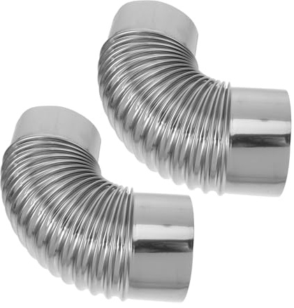 Tubo di Scarico a Gomito in Acciaio Inox Argento 2 Pezzi | Filettatura Corrugata, Design a Gomito Innovativo, Applicazione Versatile per Impianti e Cappe