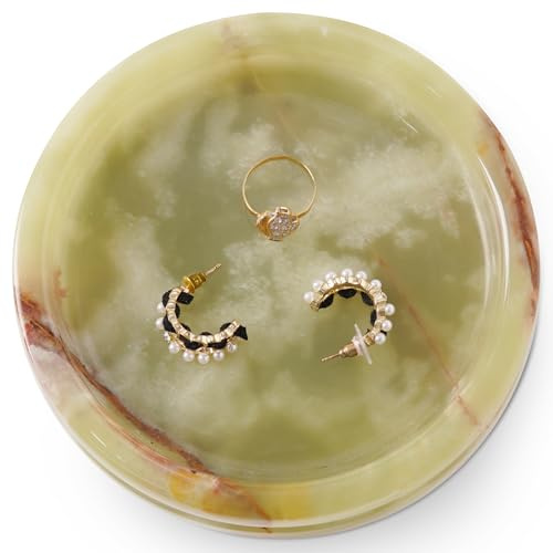 SPESHSTONES Portagioie in marmo da 5 pollici, porta anelli fatto a mano - Vassoio in pietra per collana, orecchini e profumo - Portaoggetti decorativo per vanità vintage