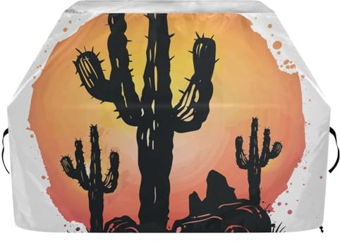 Copertura per barbecue con cactus di Natale, 155 cm, impermeabile, resistente, antistrappo, resistente allo sbiadimento, copertura per barbecue con coulisse regolabile per polvere e vento