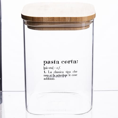 Barattolo pasta corta 1 L in vetro, coperchio in bambù, Victionary