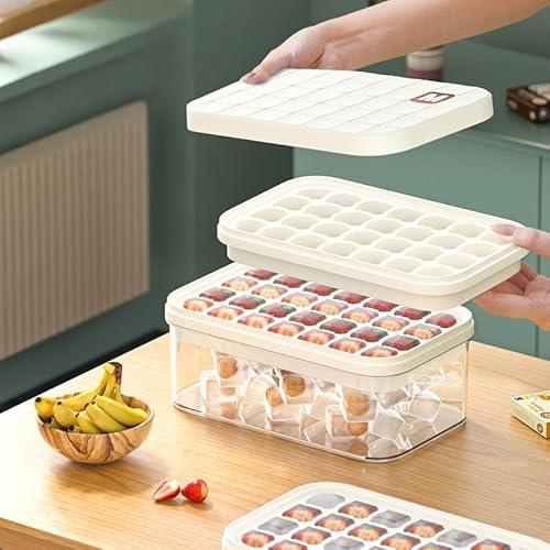 Ice Cube Tray with Lid&Bin,Reusable 56 Food-Grade Ice Cube Moulds | Reusable，Food-grade