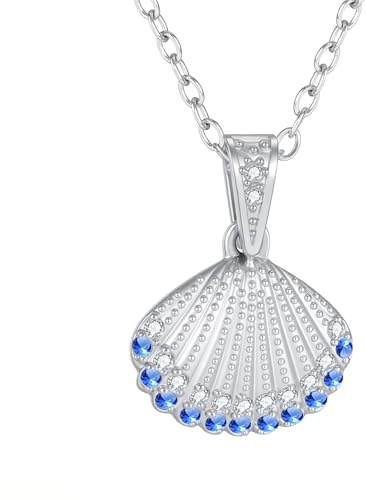 TIZU Collana con Ciondolo a Tema Oceano per Donna in Argento AAA Zirconia Cubica Gioielli Regali per Donne Ragazze, Placcato Oro Bianco 18K(Conchiglia)