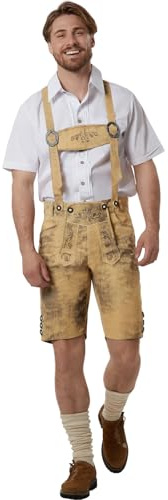 dressforfun Pantalon Homme Oktoberfest en Cuir synthétique, Lederhosen avec Bretelles réglables et Broderies Traditionnelles, Costume Bavarois Homme Tenue Oktoberfest Deguisement Adulte Fête Carnaval