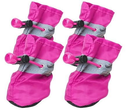 JXpxbao Hundeschuhe Pfotenschutz, 4 Stück Wasserdicht Hunde Schuhe Outdoor Mit Rutschfester Sohle, Verstellbarem Reflektierendem Klettverschluss Hundestiefel Für Kleine Und Mittlere Hunde (1,Rosa)