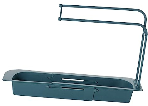 EXHUMKY Escurridor Práctico para Fregadero Retráctil De PP Azul, Estante Ajustable para Cocina, Ventilación y Drenaje Saludables, Soporte para Esponja y Utensilios, Almacenamiento Compacto