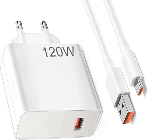 120W USB-bärbar laddare kompatibel med Xiaomi 15 14T 13T 12T 11T Pro/Ultra, Redmi Note 14 13 12 11 Pro+ 5G, Poco F6 Poco X7 Poco F4 GT snabb USB-laddare för mobiltelefoner med 6A USB-C-kabel, 1 m