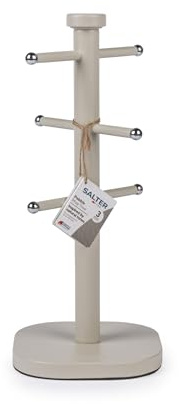 Salter Pebble Mug Tree – Carbon Steel Cup Holder for Kitchen Countertop Tabletop, 6 Branch Display Stand for Coffee Mugs/Tea Cups, Freestanding Sturdy Steel Storage Rack, Stone